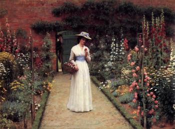 Edmund Blair Leighton : Lady in a Garden